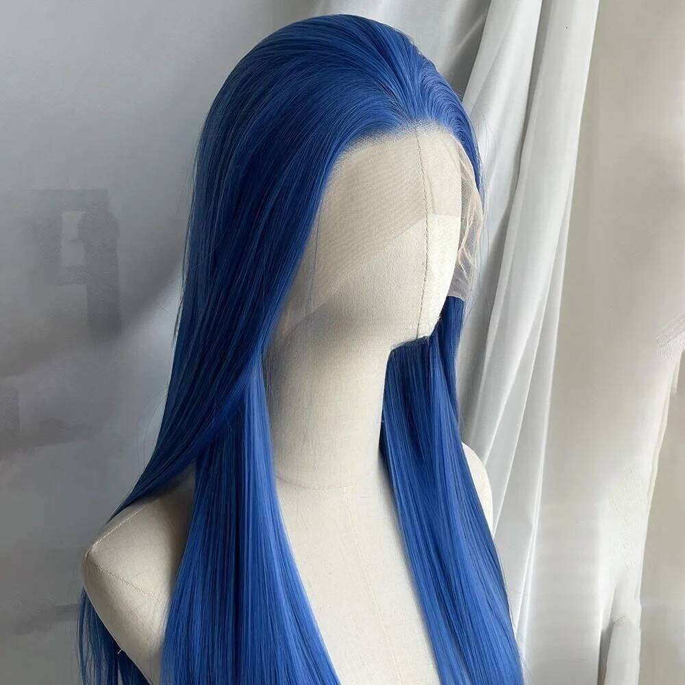 Royal Blue Lace Front 13*4 Long Straight Hair Heat-Resistant Fibers High Quality Synthetic Wig Cosplay Jinx Wigs