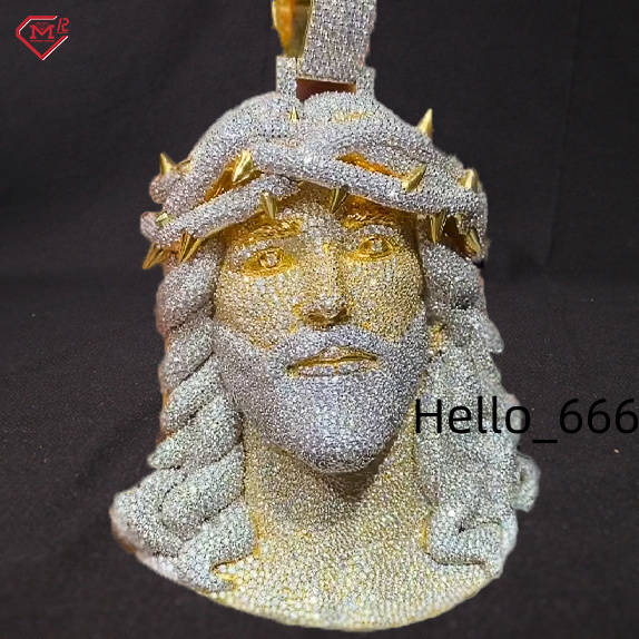 Hip Hop Moissanite Jesus Pendant Two Tone 925 Silver Fully Iced Out 3D Moissanite Pendant