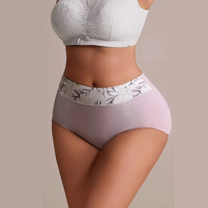 4PCS High Waist Womens Panties Breathable Cotton Panty Lovely Print Ladies Underwear Plus Size Female Lingerie Girls Briefs 250807