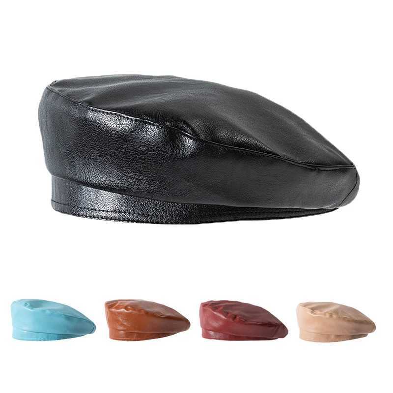 PU Leather Beret Cs New Fashion Men Women Beret Hat Unisex Beanies XJ250807