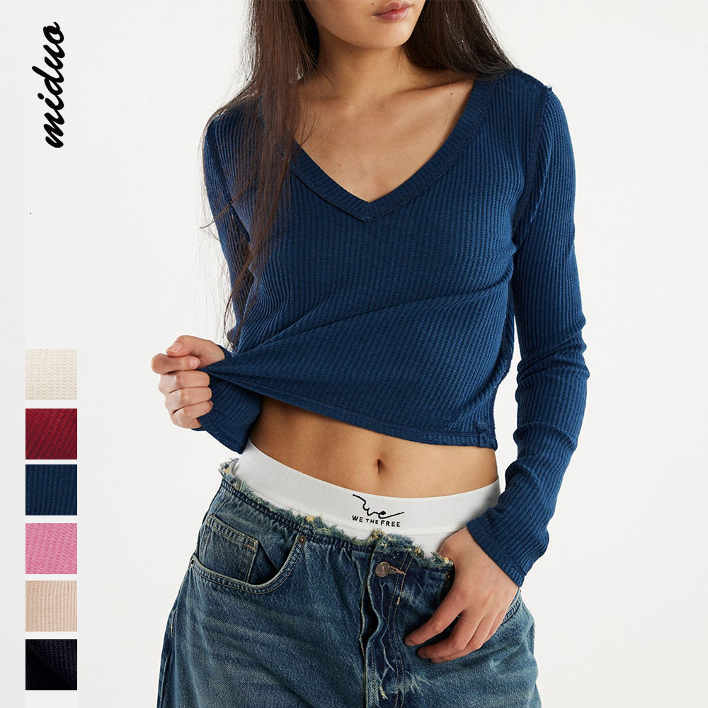 Y2K Pure Desire Hot Girl V-Neck Regular Shoulder Slim Fit Long Sleeve T-Shirt Women's Base Shirt Tight-Fitting Versatile Top