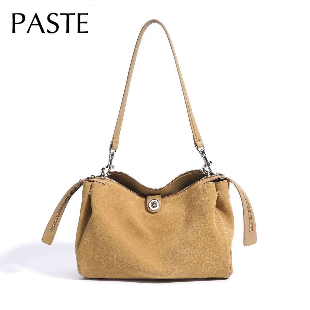 Noble Ins Chic Design High Quality Long-Handle Casual Tote Winter Kakhi Coffee Color Matte Suede + Cow Leather Women Handbag 20250805