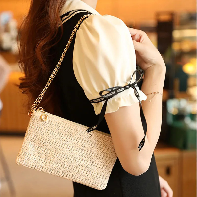 Summer Casual Chain Strap Crossbody Bags For Daily Used Simple n Straw Shoulder Bag Women Ladies Handbags Day Clutch 250801