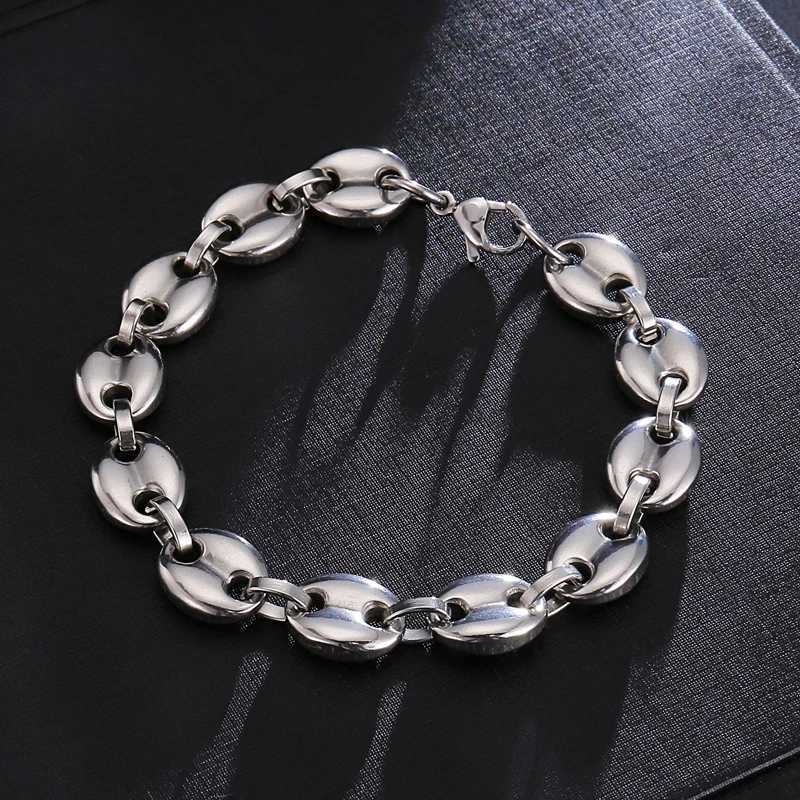 11MM Width Stainless Steel Coffee Beans Link Chain Bracelets Chain for Men Jewelry Silver Color W250807