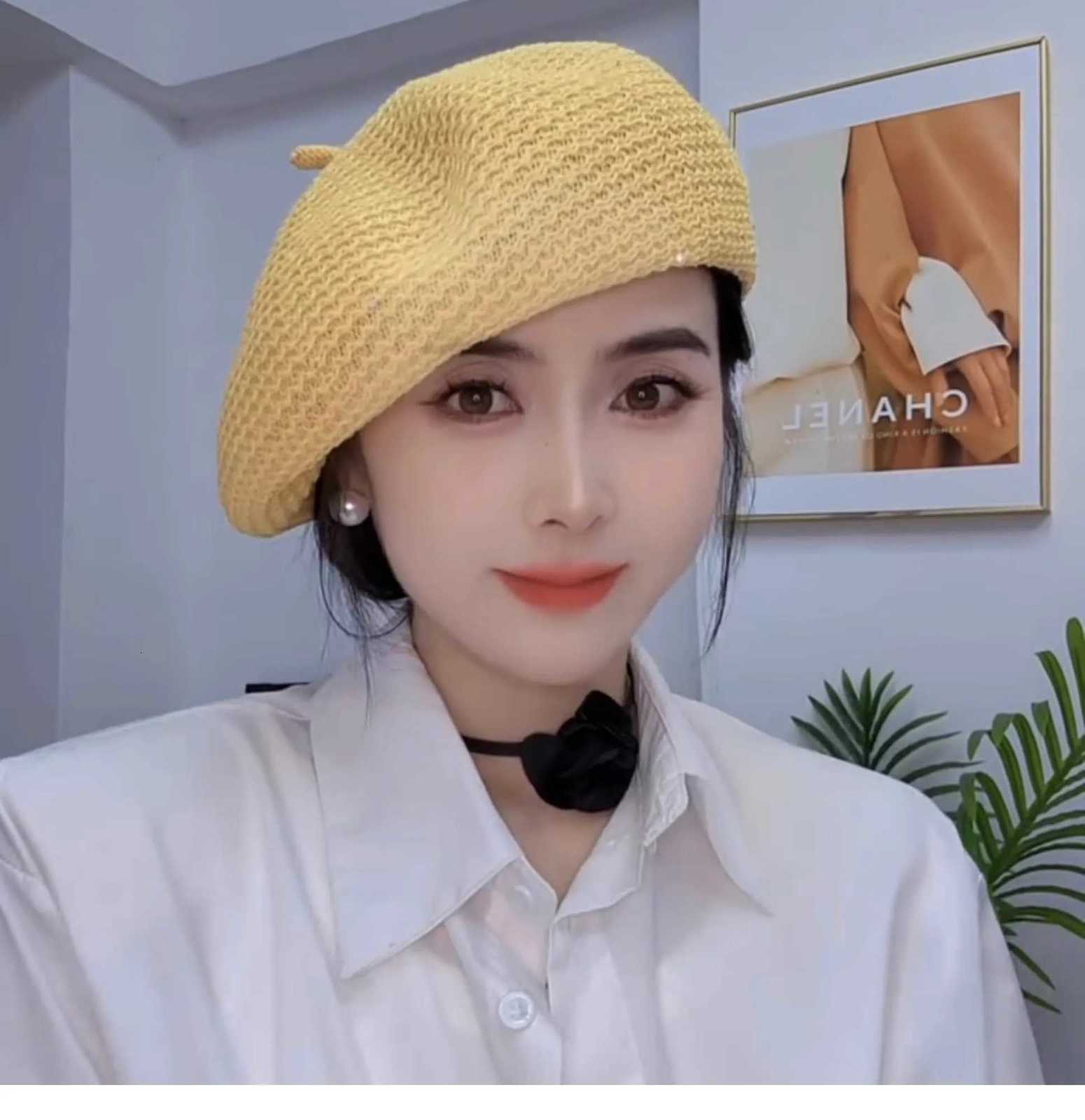 Womens French Hollow Sequined Beret Spring Summer Outfit Accessory Thin Breathable Eye-Catching Small Artist Hat Versatile Fashion XJ250807