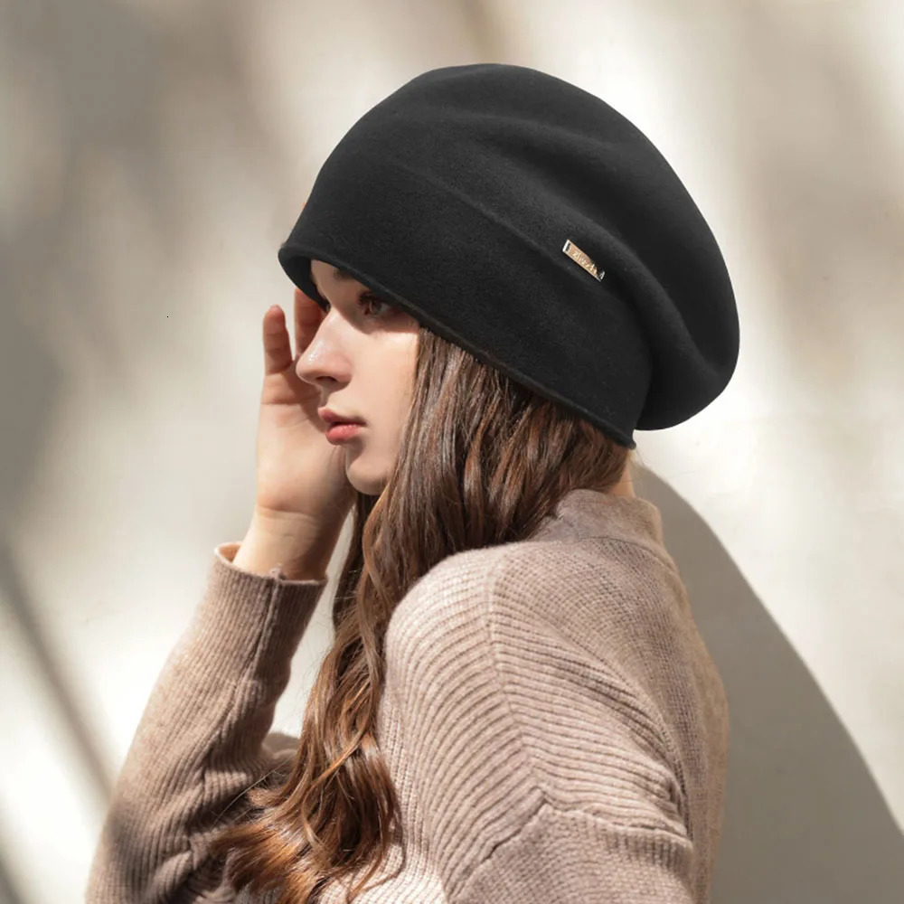 Female Boutique Cashmere Blend Winter Hat Fur Warm Soft Wool Women Skullies Beanies Wholesale Fedora Retro lady caps beret 250805