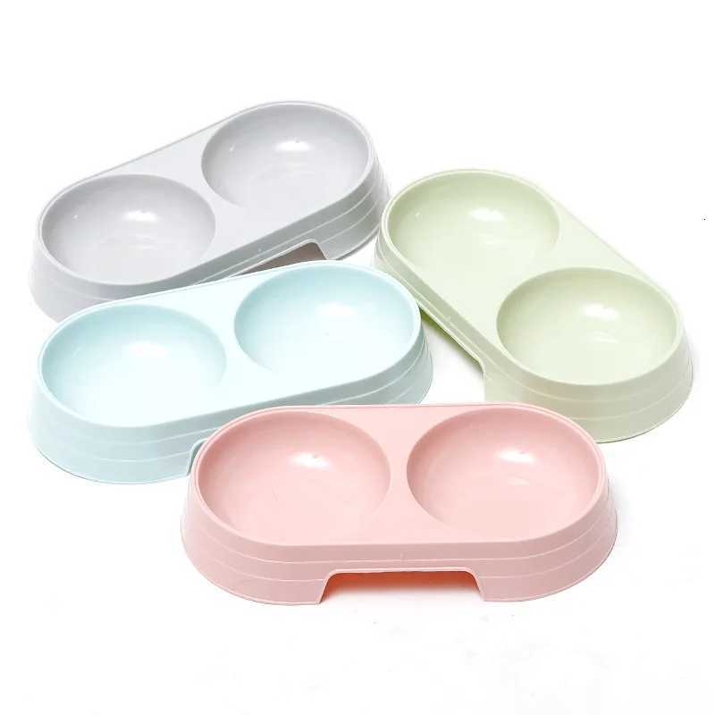 Double Pet Bowls Dog Food Water Feeder Macaron Pet Drinking Dish Feeder Cat Puppy Feeding Supplies Small Dog Accessories Y250806
