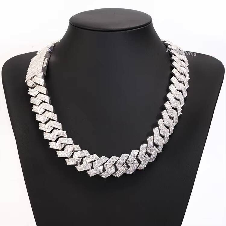 Luxury Jewelry 18K Gold Plated 925 Solid Silver Baguette Moissanite Diamond Necklace Cuban Link Chain
