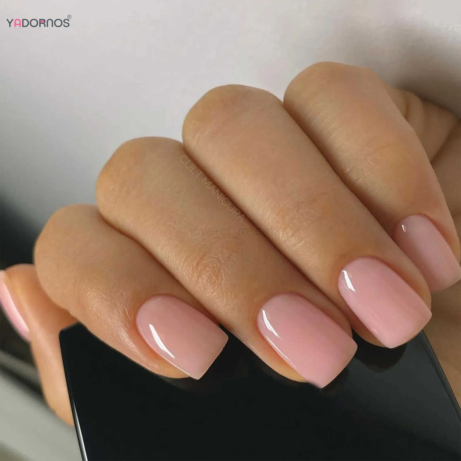 Pink Press On Nails Nude Color Short Square Fake Nails Full Cover Acrylic False Nails Tips For Women Diy Charm Manicure 24pcs Z250807
