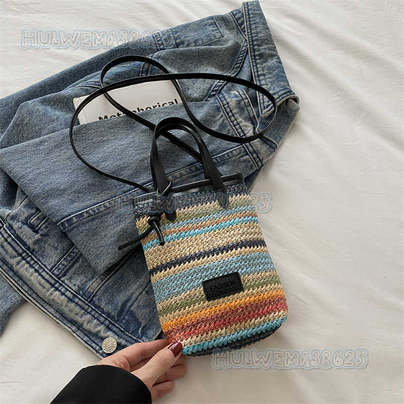 Style Colorful Striped New 2025 Womens Spring Summer Trendy Fashion Woven Bag Shoulder Crossbody Phone Bag H250806