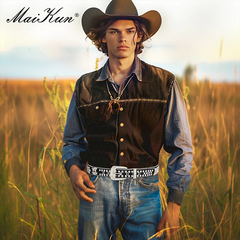Maikun Bb Black Rhinestone Bling Belt Cowgirl Cowboy Belt With Sparkly Simon Diamond Belt For Men Western Head Skull Buckle 250805