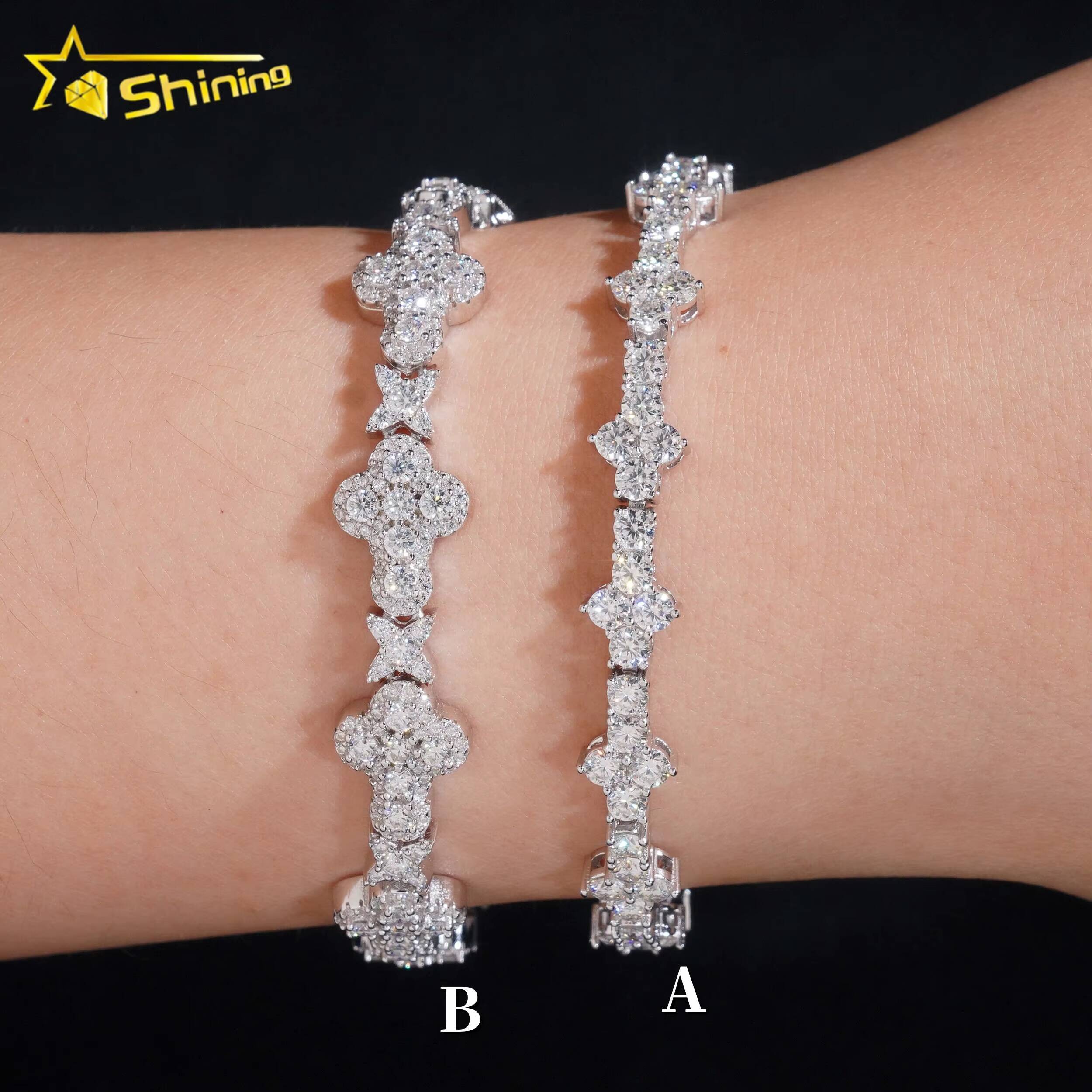 Cross Style Tennis Bracelet Fashion White Gold 925 Sterling Silver VVS Moissanite Diamond Iced Out Star Cross Link Bracelet