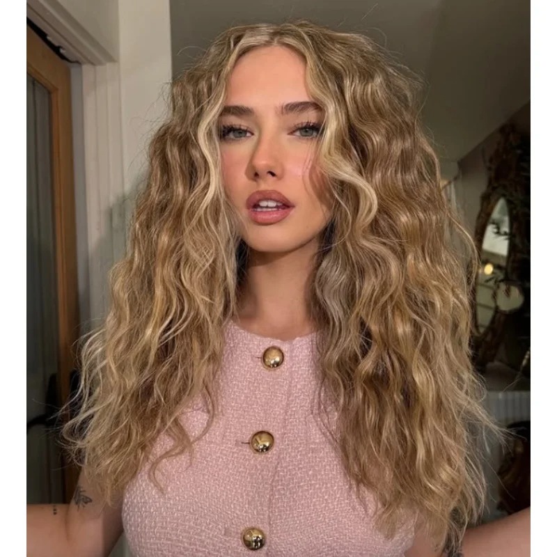 Light Brown Curly Human Hair Wig Lace Front Heat Resistant Brown and Blonde 13x4 Deep Wave Lace Frontal Wig 200 Density Synthetic For Women