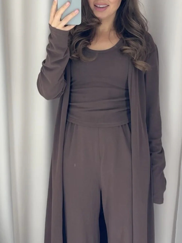 TSDFC Summer Women Club Clothing Vestidos Clothing Casual Three Piece Set Long Jacket Vest Wide Leg Trousers Pant Sets 250801