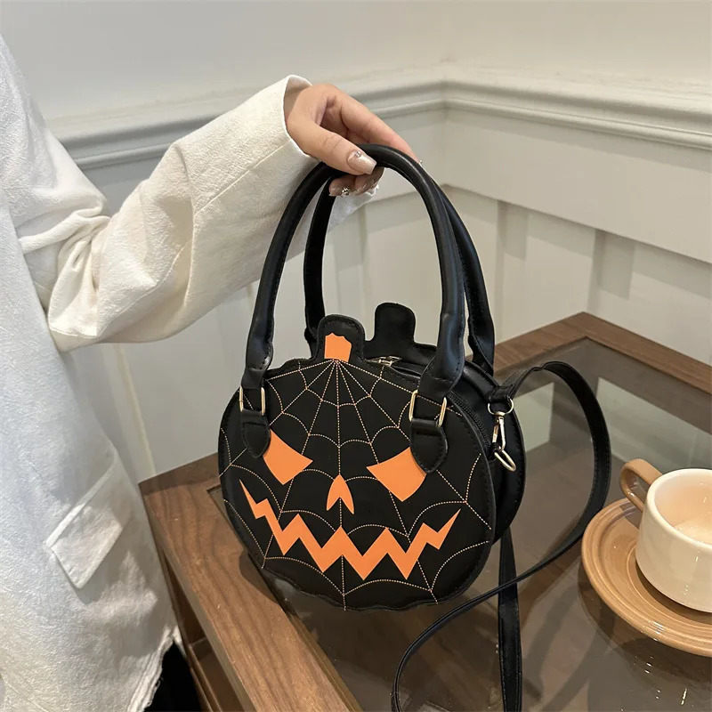 bucket bag Halloween bag 2025 contrasting color womens bag simple shoulder small round bag funny pumpkin bag bags for women 250807