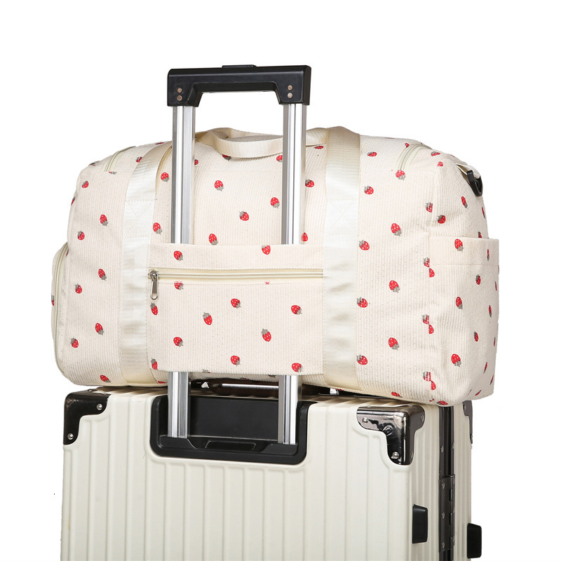 New Strawberry Corduroy Travel Large Capacity Lightweight Gym Handheld Shoulder Luggage Storage Bag