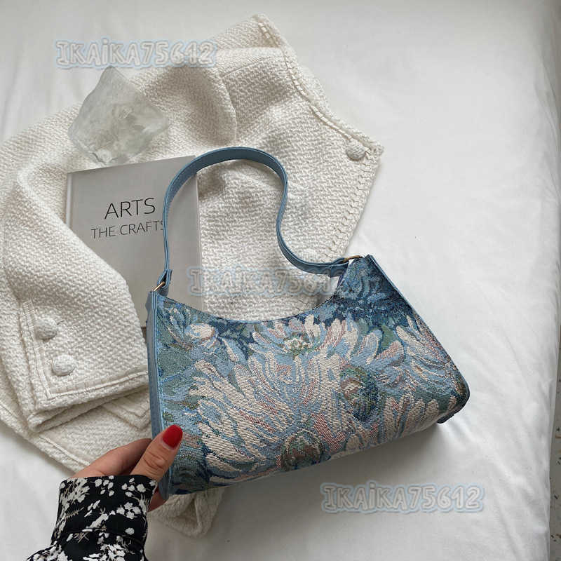 Popular Leisure Design Bag 2021 New Fashion Girl Autumn Simple Underarm Bag Oil Painting Shoulder Small Square Bag H250806