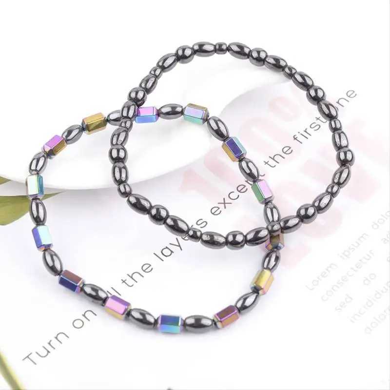 1/2/4/6Pcs Hematite Ankle Colorful Elastic Anklet Bohemian Summer Beach Clothing Accessories Energy Hematite Jewelry Y250805