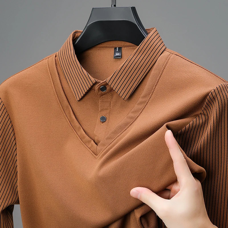 High end personalized shirt collar sweater mens autumn fashion casual Korean version two piece long sleeved Tshirt 250807