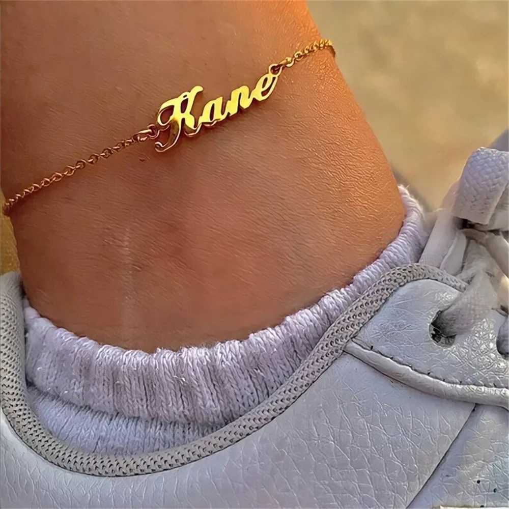 Custom Name Anklet for Women Personalized Stainless Steel Chain Anklets Gold Silver On The Leg Bohemian Beach Jewelry Y250805