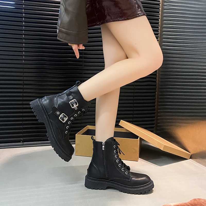 2025 Black Ankle Boots Square Heel Front Lacing Women New Rock Motorcycle Boots Big Sizes Platform Women Shoes Womens Shoes XJ250807