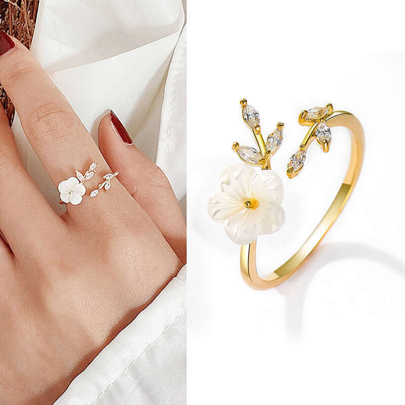 for Women Korean Dongdaemun Small Fragrance Style Branch Bud Light Luxury Fresh High-end Shell Flower Open Ring