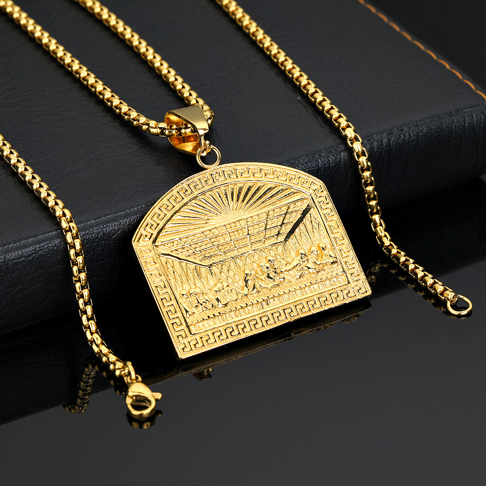 Hip Hop Last Supper Jesus Pendant Necklace Stainless Steel Gold Plated Jewelry