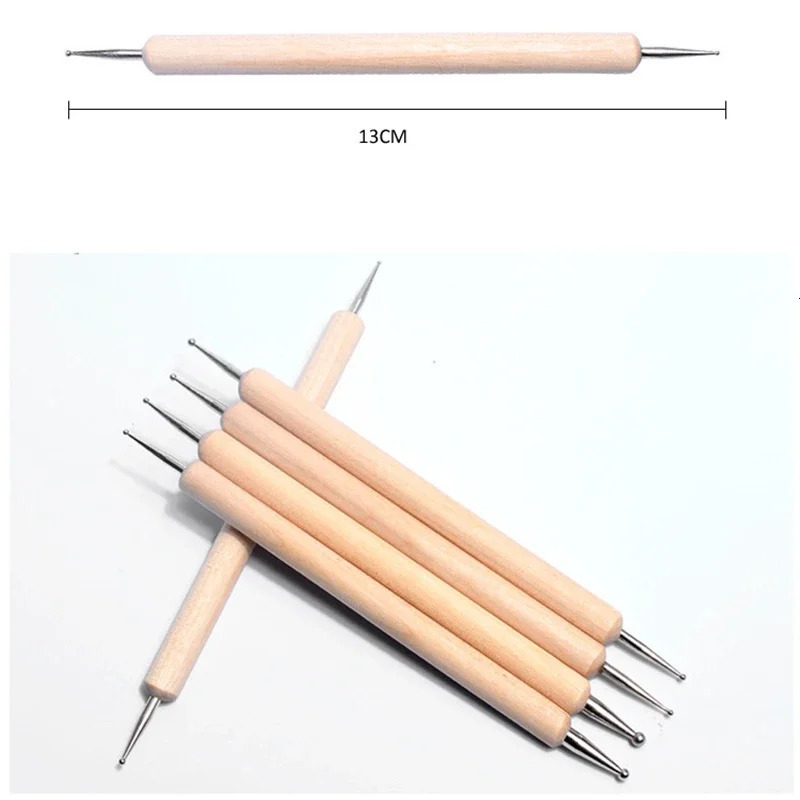 5pcs Nail Art Dotting Tools Rhinestones Picker Wood Handle Double Head for Nails Painting Manicure Accessories NAB010 250805