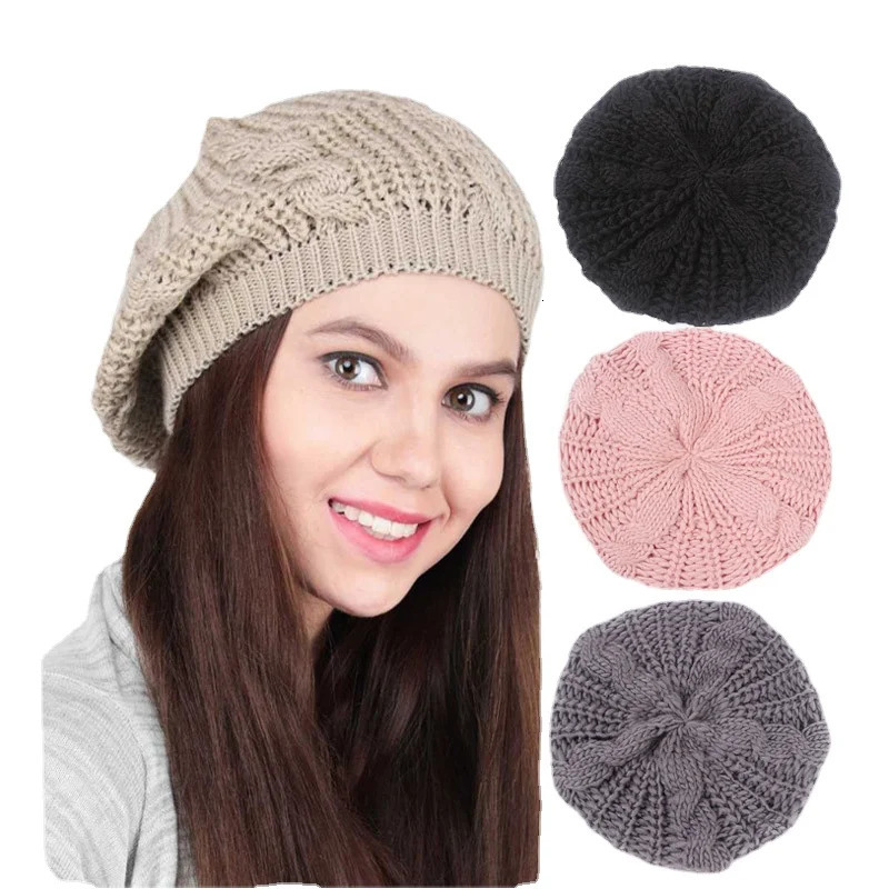 Winter Knitted Beanie Hat For Women Lady s Twist knitting Beret Winter Solid Skullies Beanies 250806