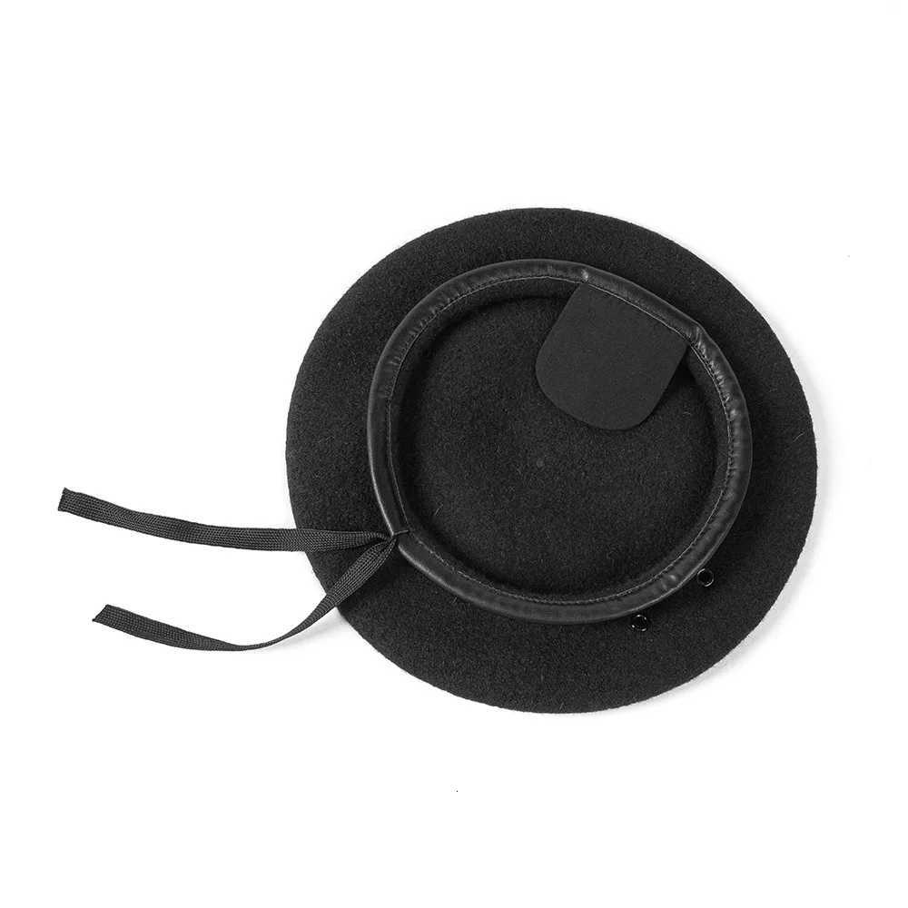 Autumn Winter Wool Beret Hat for Security Guard Military Training - Adjustable PU Trim Unisex Occupation C with Drawstring XJ250807