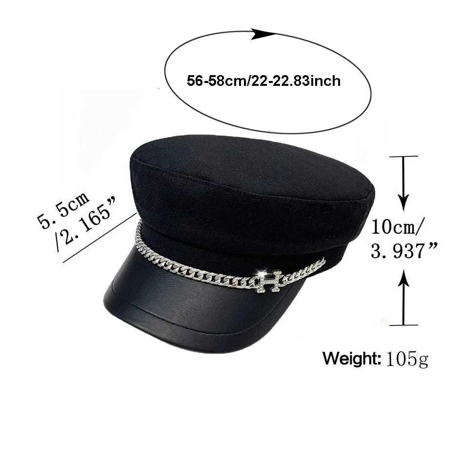 Autumn Winter Woolen Newsboy Hat for Women Vintage Solid Flat Top Berets with Chain Ladies Military Painters C 2022 XJ250807
