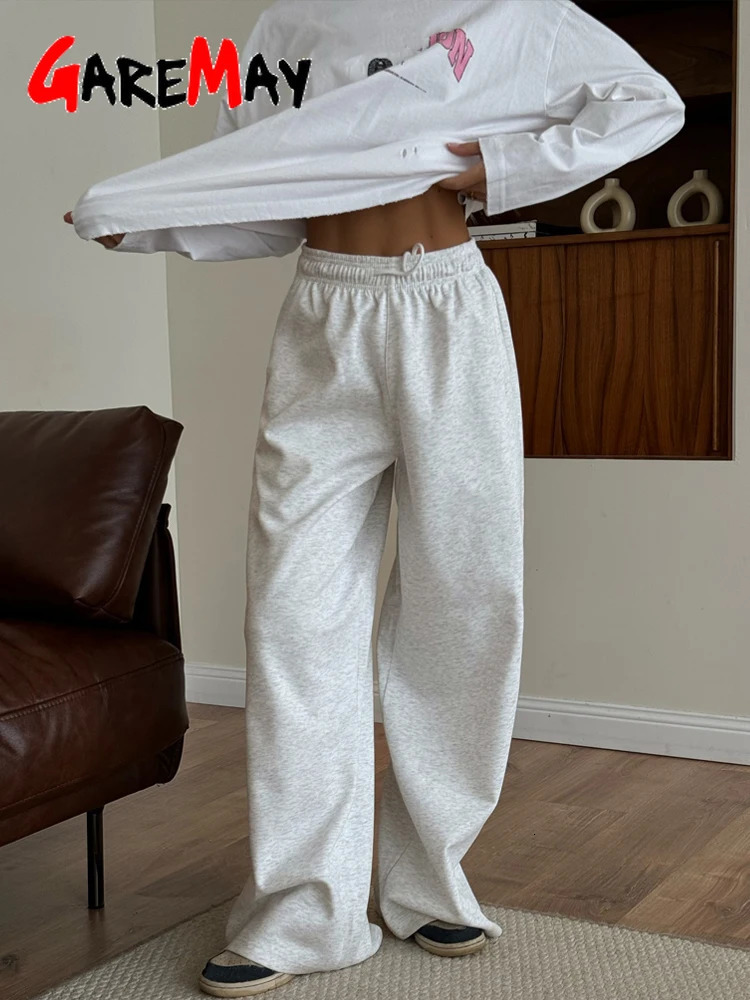 Womens Winter Pants Velvet Wide Leg High Waist Beige Thick Vintage Oversize Loose Pants Gray Casual Warm Fleece Pants for Women 250806