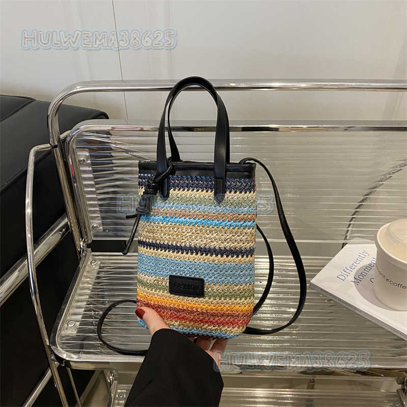 Style Colorful Striped New 2025 Womens Spring Summer Trendy Fashion Woven Bag Shoulder Crossbody Phone Bag H250806