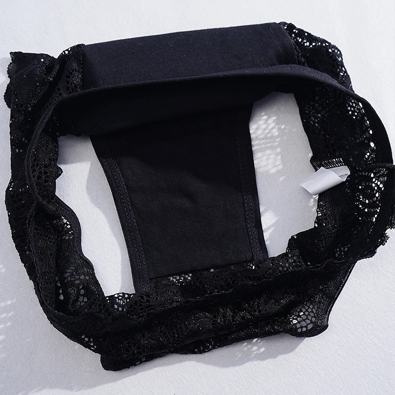 4PCSSet Semisheer Sexy Lace Panties Floral Embroidery Cotton Women Briefs Breathable Hollow Female Underwear Lingerie 250807