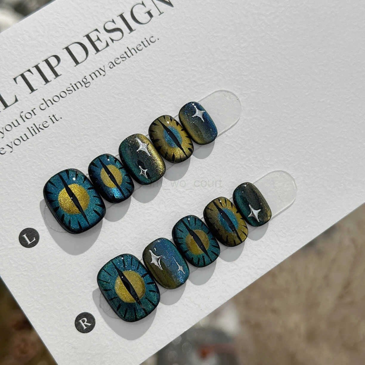 10Pcs Short Square False Nails with Mysterious Devil Eye Star Press-on Nails Glitter Cat Eye Handmade Fake Nails Ins Spicy Girl M250807