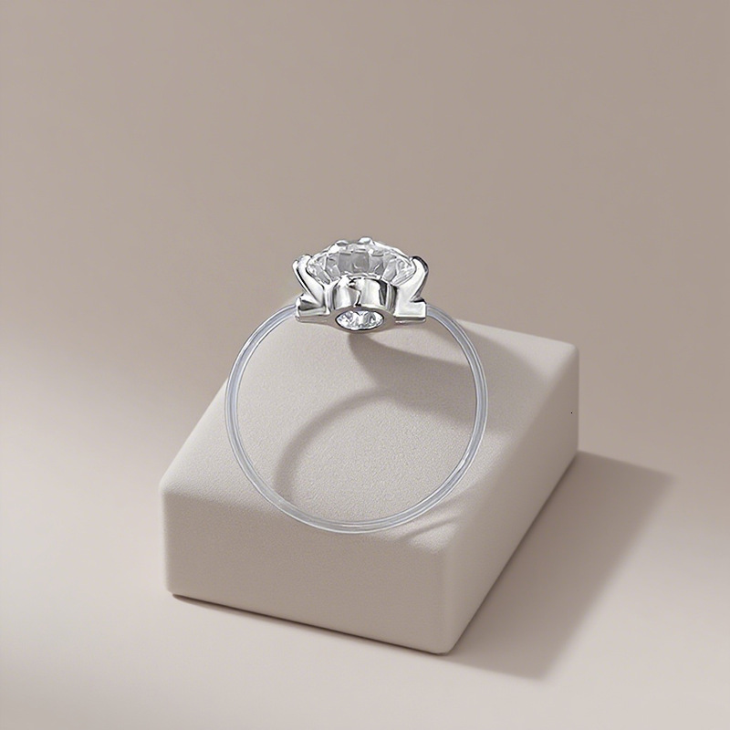 Hui Zhi Wing Jewelry New S Silver Simple Sparkling Suspension Transparent Fishing Line Ring 8.0mm Round mond