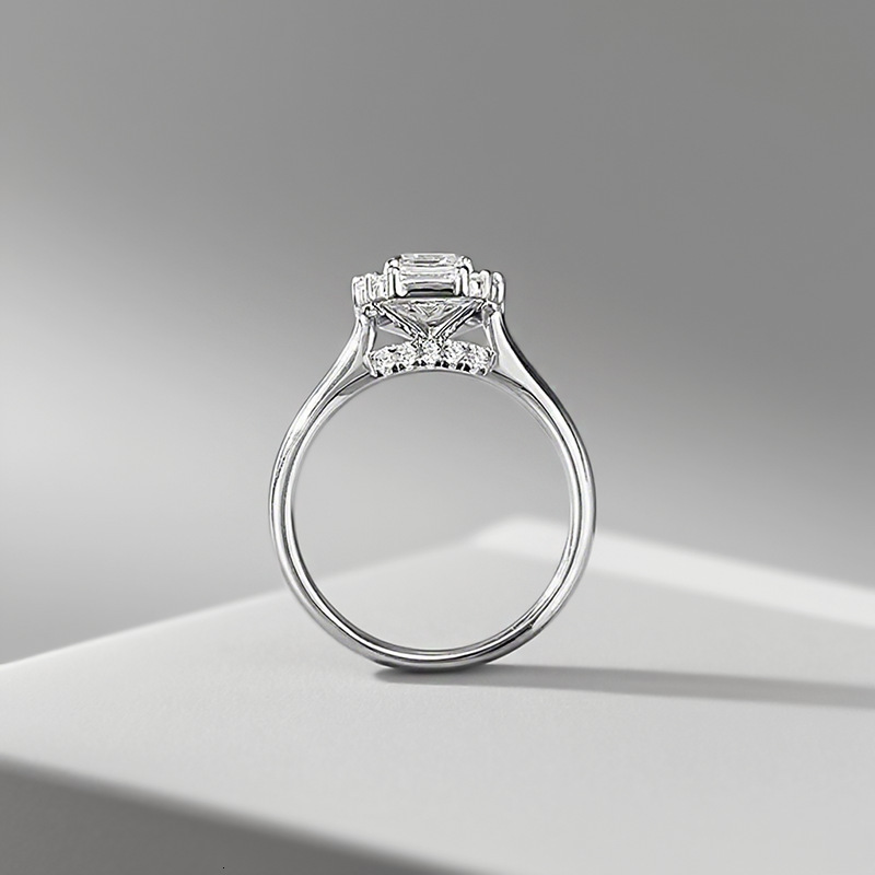 Hui Zhi Wing Jewelry New S Pure Silver Emerald Cut Small Rock Candy Daily Wear Wedding Ring