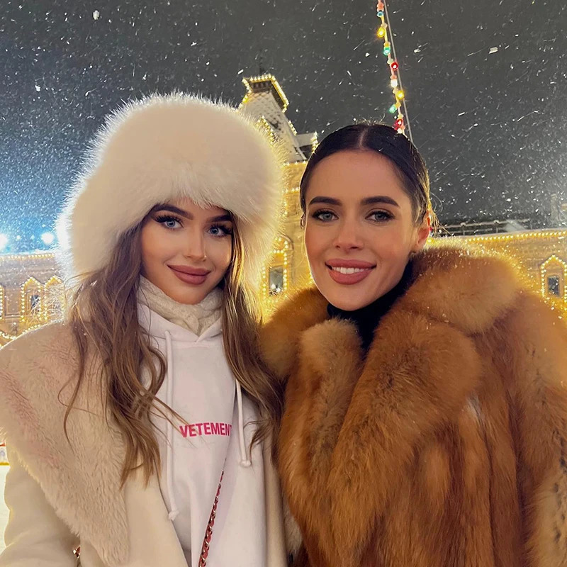 Winter Women Fluffy Furry Faux Fox Fur Bomber Hats Flaps Vintage Y2k Girls Warm Earflap Snow Ski Hat Caps Russian 250806