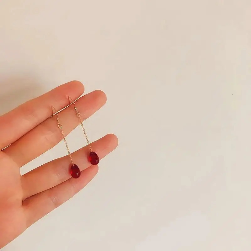 silver inlaid drop-shaped ruby long pendant earrings for women simple charm romantic wedding engagement jewelry gift 250805
