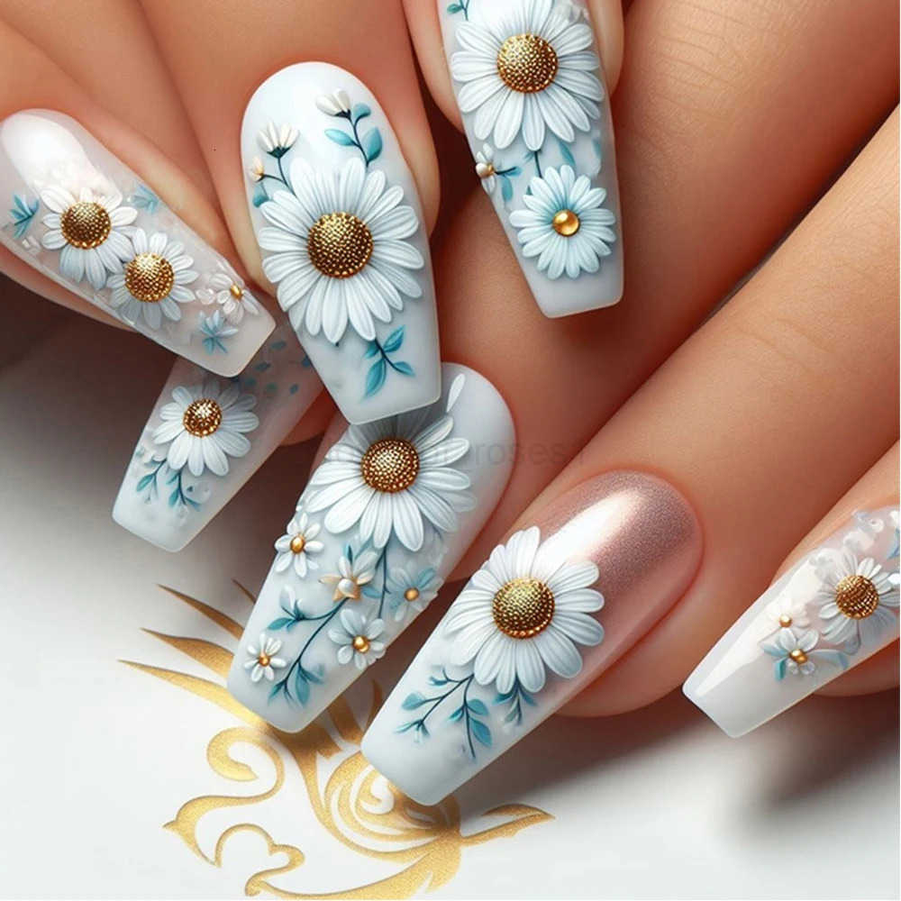 24pcs/set Medium long fake nails for women peach flowers heart for Spring summer Square faux nails press on false nail art tips Z250807