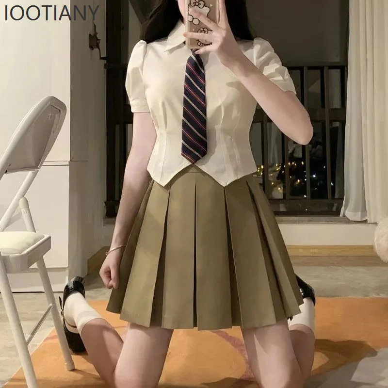 Korean Version Of The College Style Pure Desire Sweet Girl Ladies Longsleeved Lapel School Uniform Slim Shirt And Skirt 250729