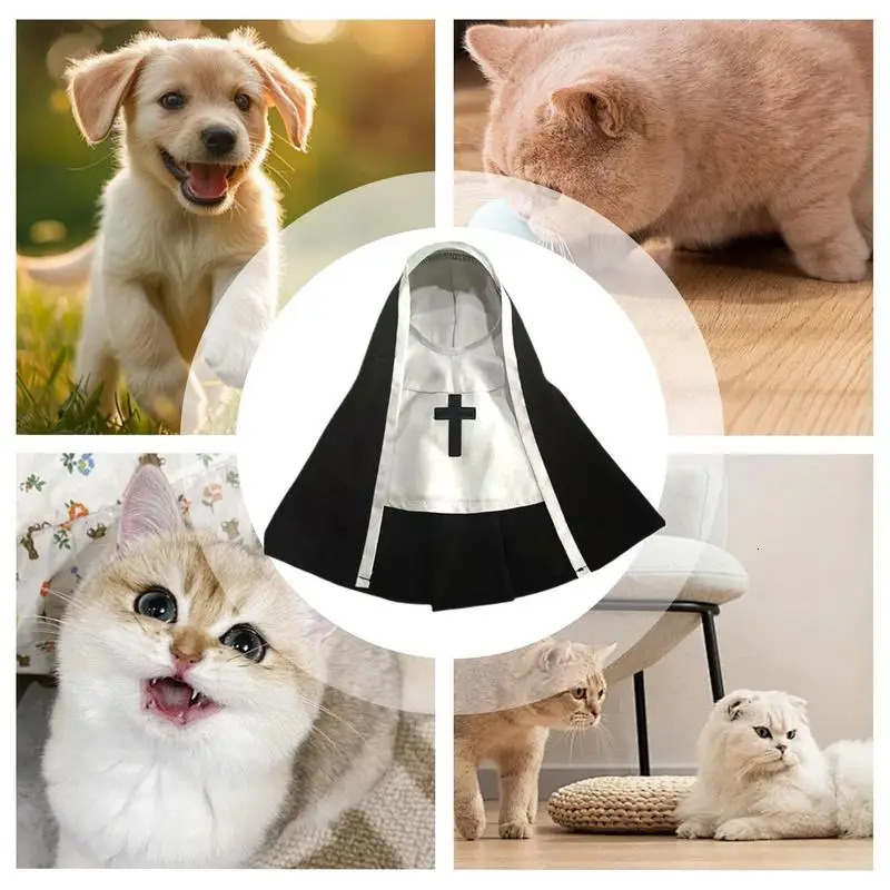 Pet Dress Cosplay Nun Headwear Puppy Kitten Nun Style Dress Halloween Dress Up Clothes Pet Costume Set Dog Transform Clothes 250805