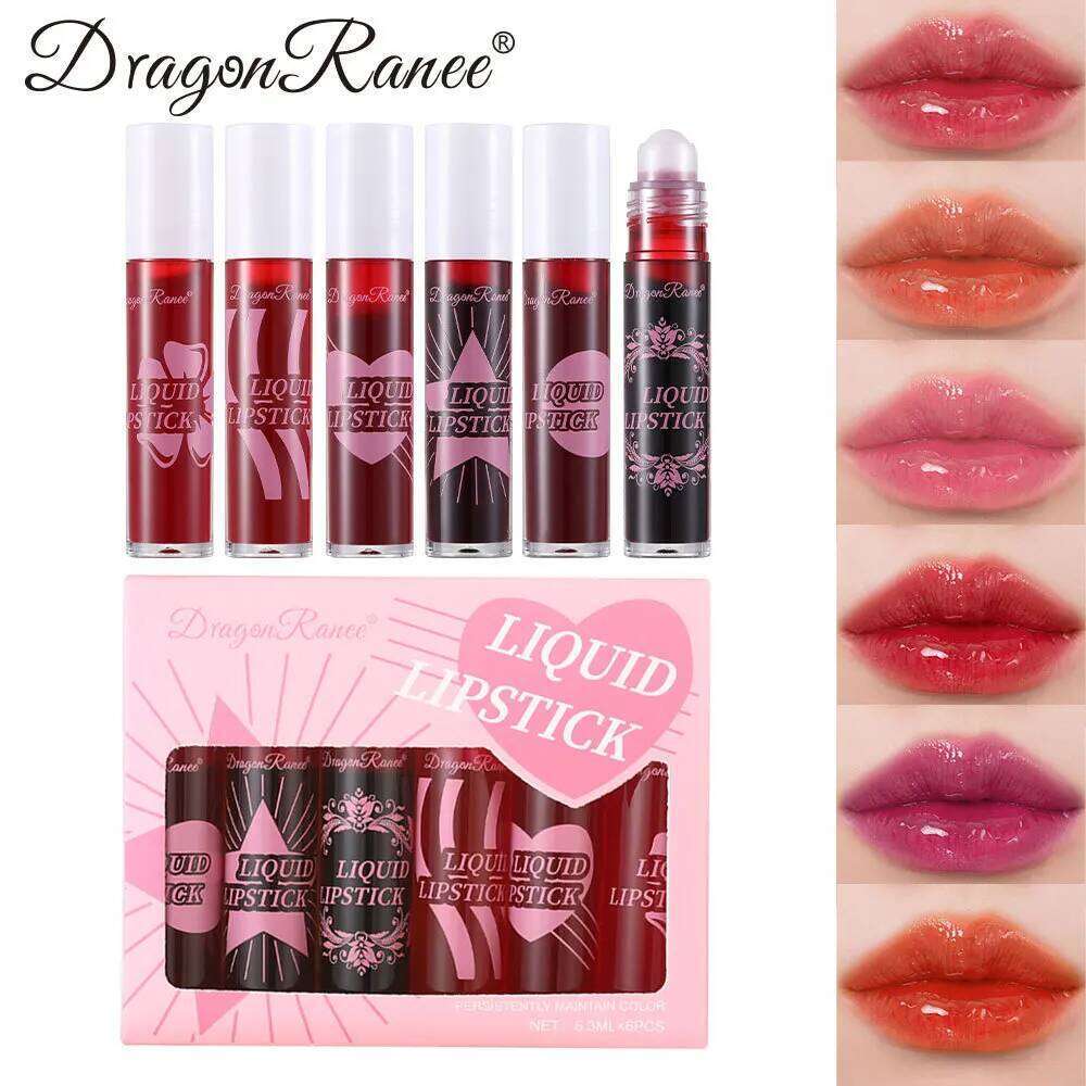 6-piece Roll-on Glaze Set Staining Lip Oil Moisturizing Hydrating Roller Ball Liquid Sexy Red Lipstick Water Makeup X250807