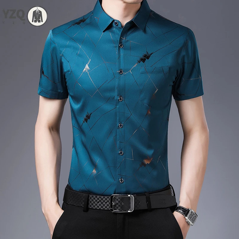 Mens Casual Printed Short Sleeved Lapel Shirt for Summer Fashion Comfort No Ironing Wrinkle Resistant Top 250807