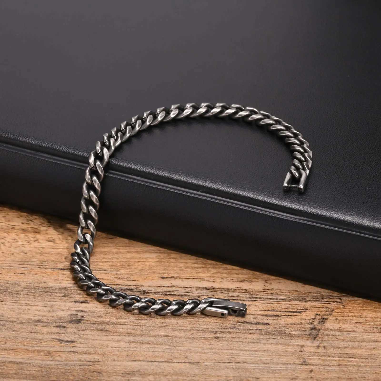 Mens Retro Stainless Steel Chain Bracelet Punk Geometric Chain Links Wristband Gifts W250807