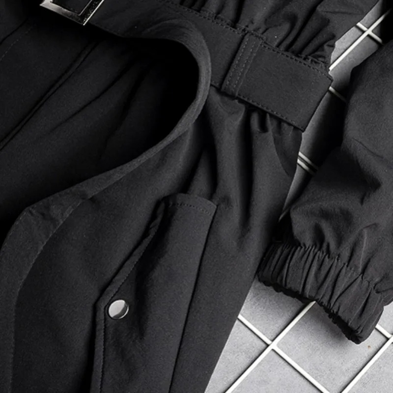 Mens Hip Hop Cargo Jumpsuit Fashion Black Sashes Joggers Overalls Multi Pockets Work Rompers Streetwear Korean Clothes 250804