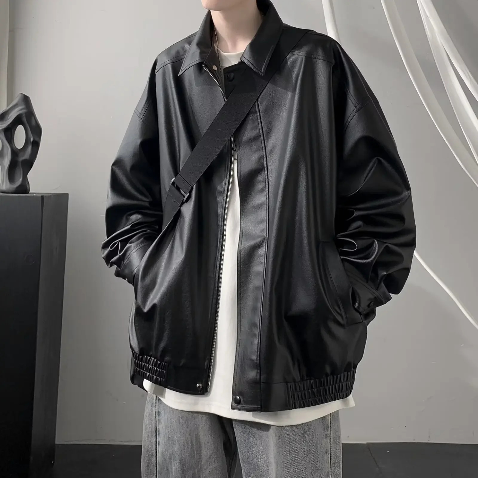 Vintage American Style Leather Jacket For Men High-end Feel Loose-fit Faux Leather Jacket Trendy Autumn Winter Season 250805