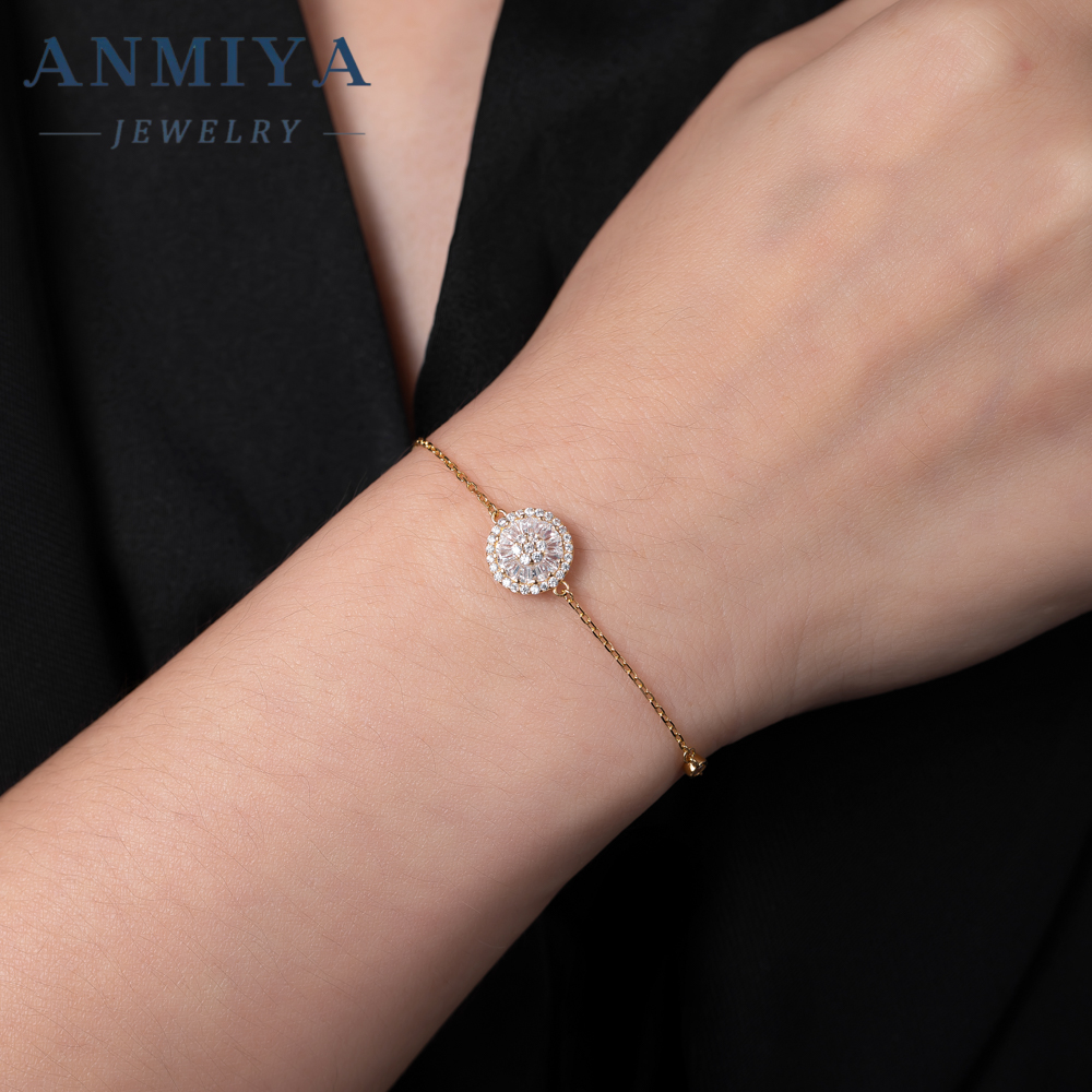 Wholesale Fashionable Charm Inlaid Round Zircon Minimalist Wrist Chain Tennis 18k Gold 925 Silver Bracelet