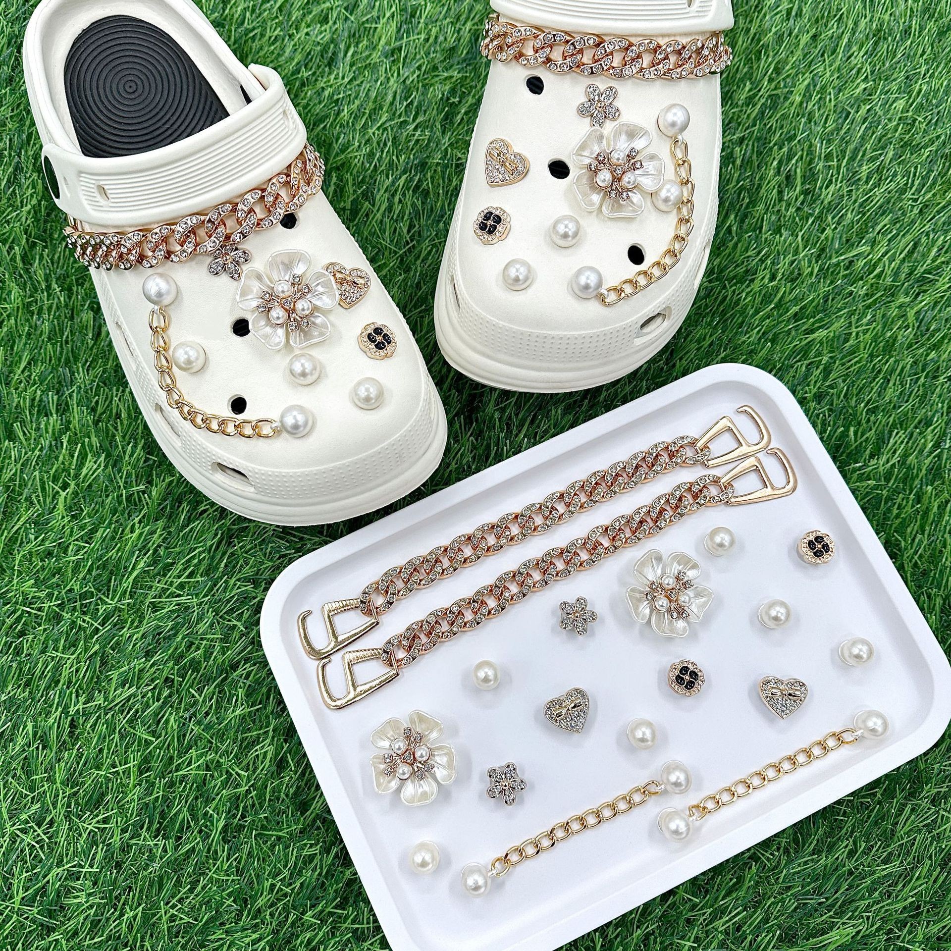 rhinestone bear chain heart shoe decoration set fashionable DIY shoe accessories suitable for sandals and chlorine ABS material Z250402