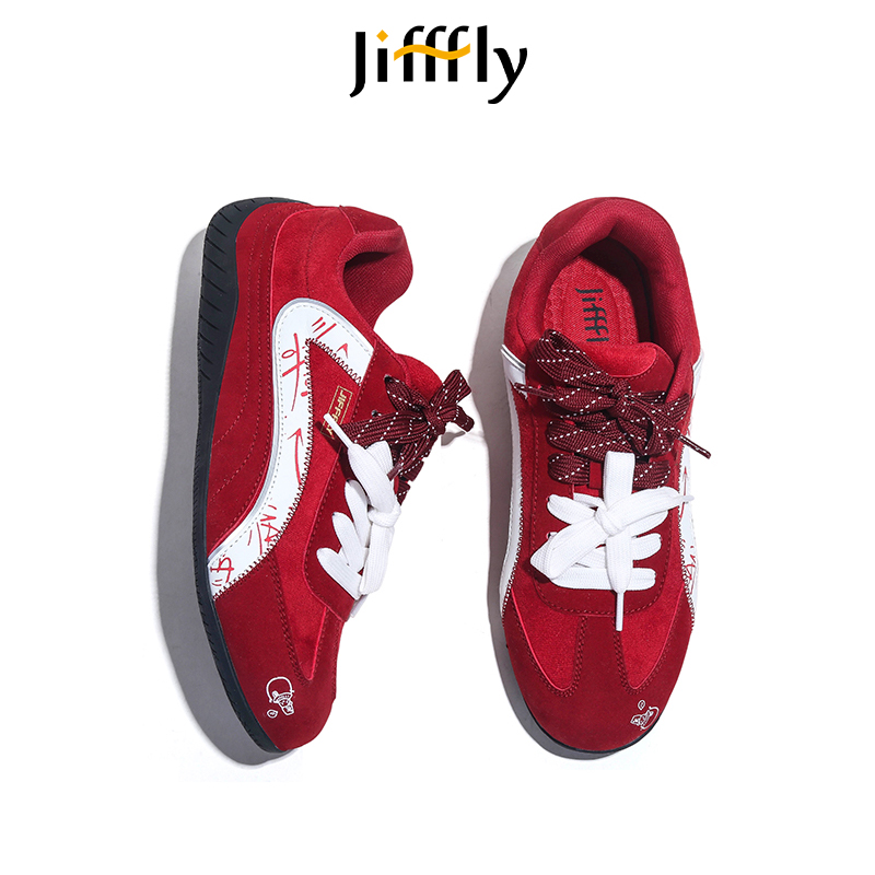 Jifffly Women's Red Sneakers - Retro Apple Style Thin Sole Racing Shoes for Fall/Winter